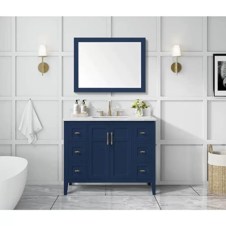Navy blue bathroom vanities can make a bold statement in your bathroom